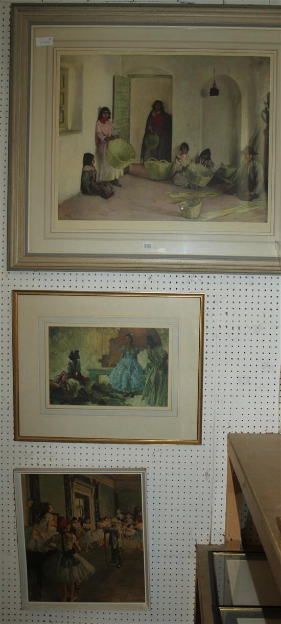 Sir Gerald Kelly, The Basket Makers, signed print; Negro Dancers after Sir William Russell Flint & a Degas print